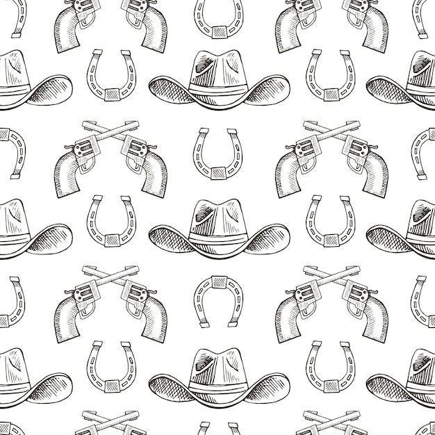 Vector western hand draw sketch vector seamless pattern. western background.