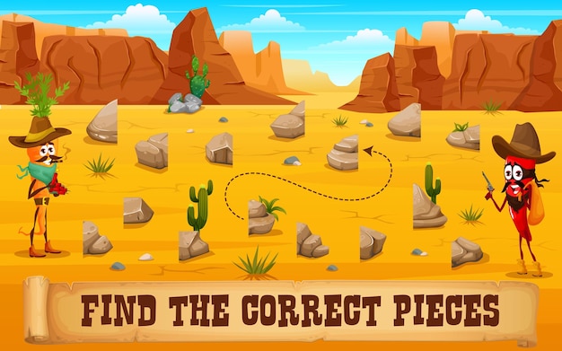 Western kids game find the correct piece of stones