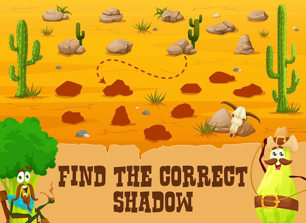 Western kids game find the correct shadow of stone