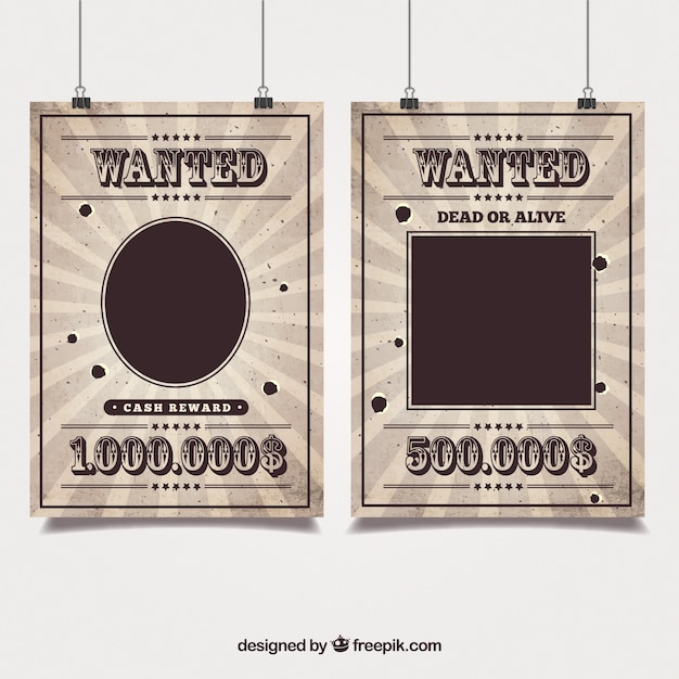 Western posters of a wanted bandit