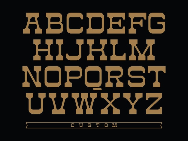 Western typeface Vector alphabet with latin letters in balck and gold theme