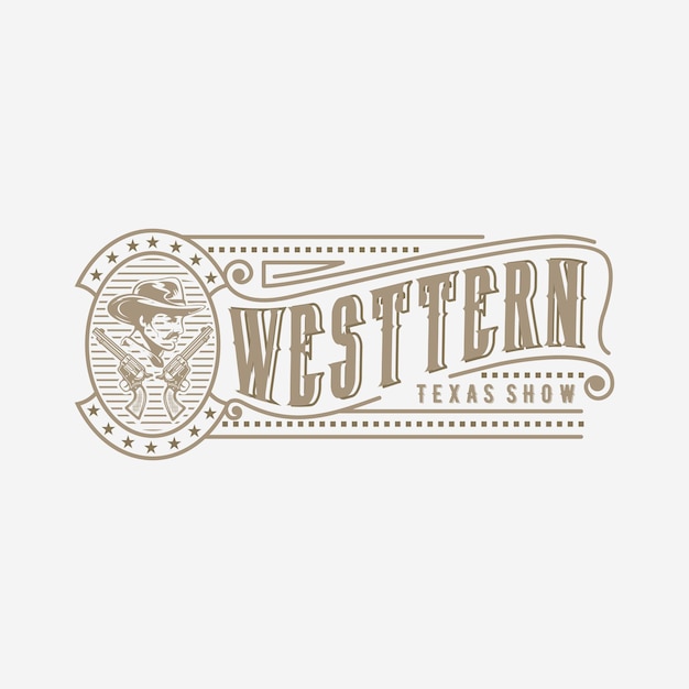 Западная винтажная ковбойская эмблема Premium векторы