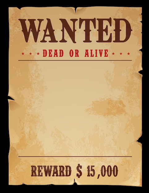 Vector western wanted banner dead or alive poster