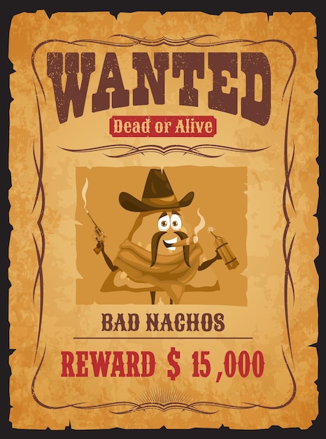 Vector western wanted poster slechte nachos dief personage