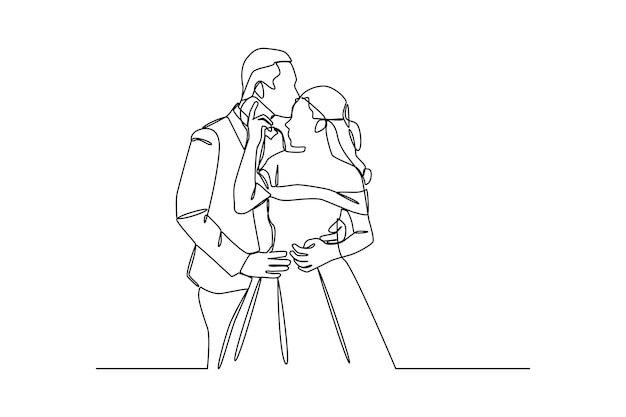 Западная свадьба Ручной обращается стиль векторного дизайна иллюстрации Молодожены держатся за руки, обнимая свадебную минималистскую концепцию Элемент для свадьбы