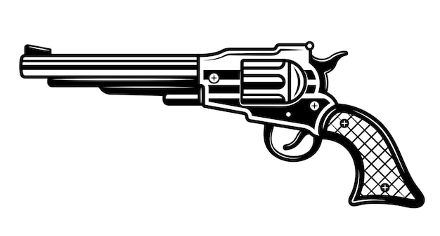 Westerse pistool of revolver vector illustratie in gedetailleerde zwart-wit stijl geïsoleerd op een witte achtergrond