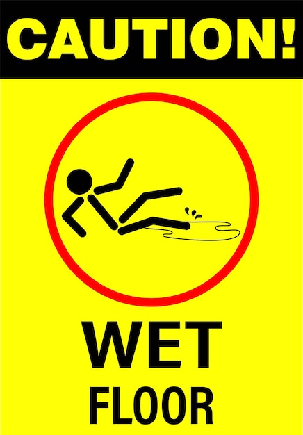 Wet floor sign vector in stickman style Stick figure warning symbol