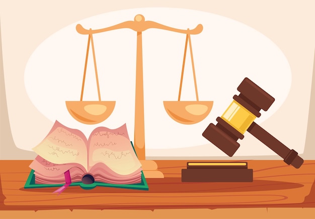 Wet juridische rechtvaardigheid advocaat autoriteit overheid rechtbank concept grafisch ontwerp illustratie
