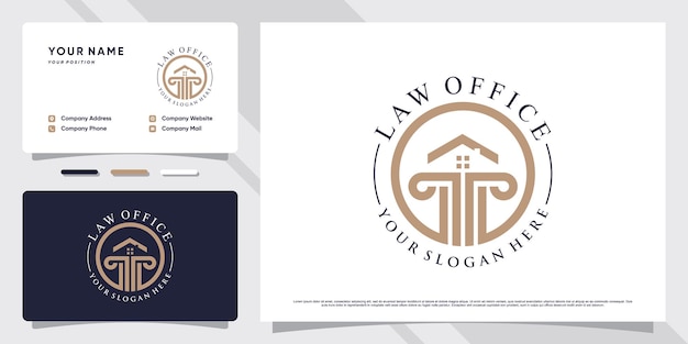Wet logo-ontwerp voor advocatenkantoor met huisje en sjabloon voor visitekaartjes