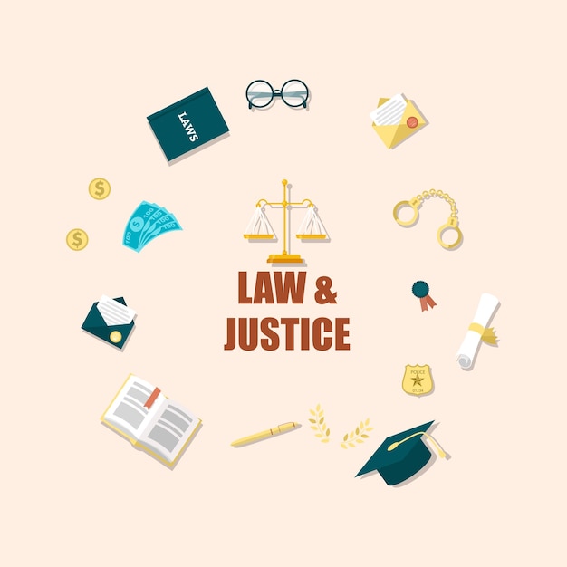 Wet rechtvaardigheid en juridische dienstverlening elementen gratis vector illustratie sociale media sjabloon