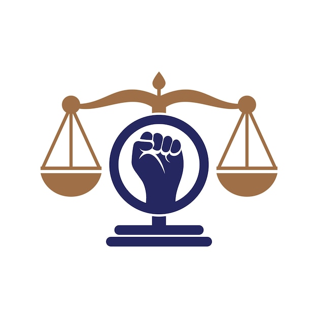 Wet vuist logo design icoon. Justitie Schalen in Hand logo sjabloonontwerp.