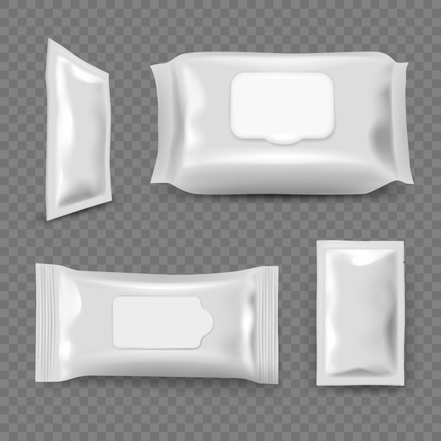 Vector wet wipes realistic mockup of paper tissues decent vector packages for fresh wipes