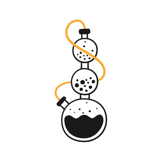 Wetenschap laboratoriumexperiment lab chemie test hand getrokken chemische processen doodle vectorillustratie met lab glazen kolf pipeline op witte achtergrond