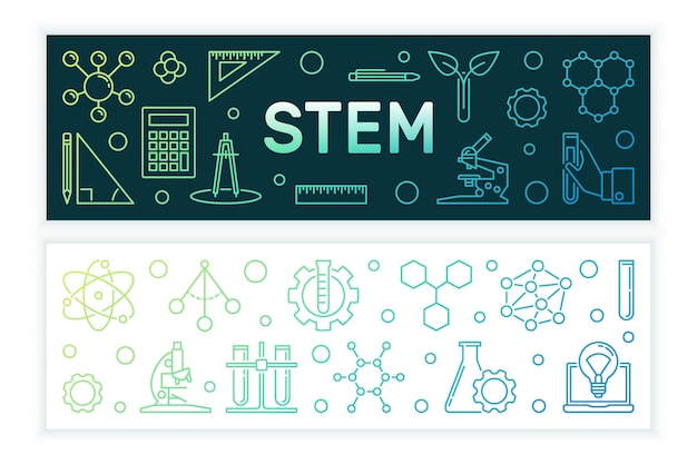 Wetenschap, technologie, engineering en wiskunde gekleurde banners