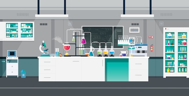 Wetenschappelijke laboratoria met experimentele tools en apparatuur