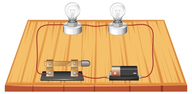 Vector wetenschapsonderwijs infographic schakelschema set met batterijen en gloeilamp