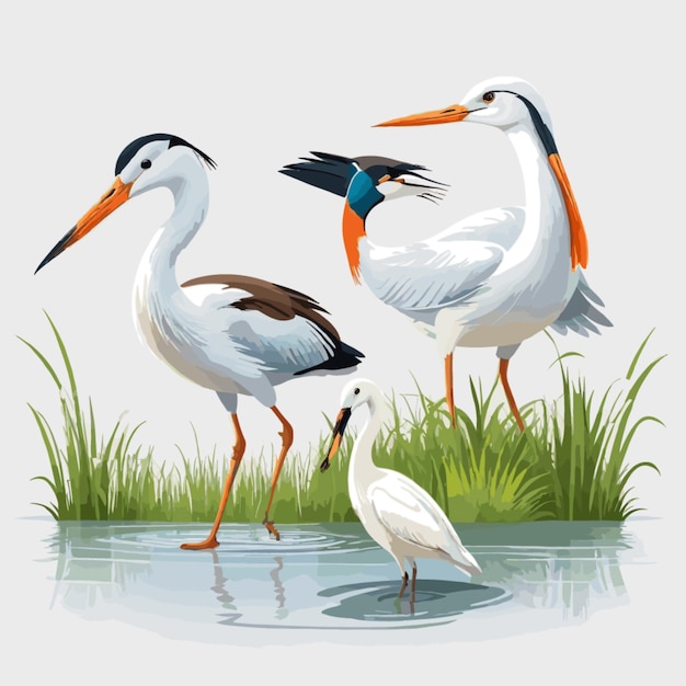 Vector wetland birds vector