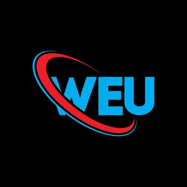 WEUのロゴ WEUの文字 WEUの字母 WEUロゴのデザイン WEUのサークルと大文字のモノグラムで結びついたWEUのイニシアチブ WEUのテクノロジービジネスと不動産ブランドのためのWEUのタイポグラフィー