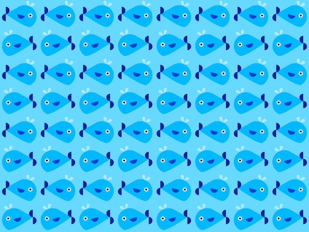 벡터 파란색 배경에 고래 만화 캐릭터 패턴