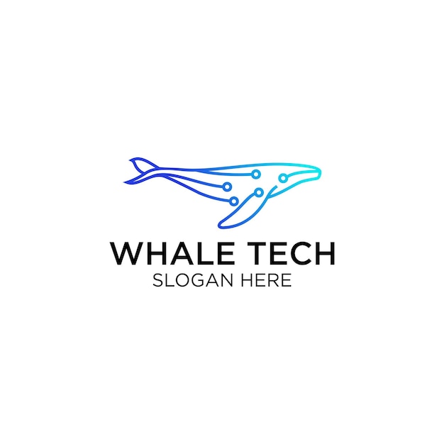 Вектор whale circuit technology штриховая графика дизайн логотипа