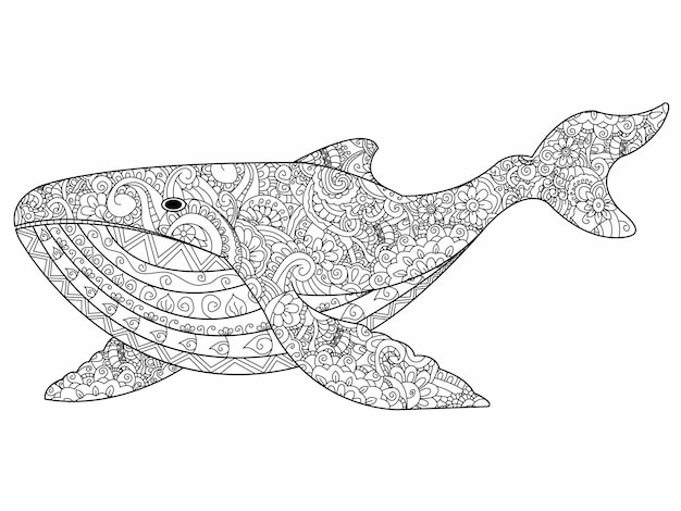 Whale coloring vector for adults