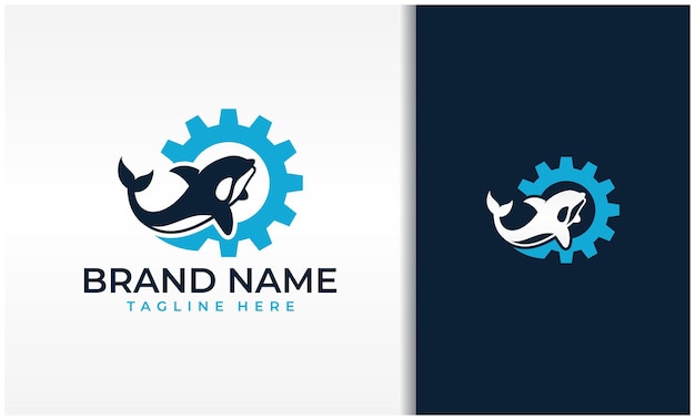 Vector whale and gear logo