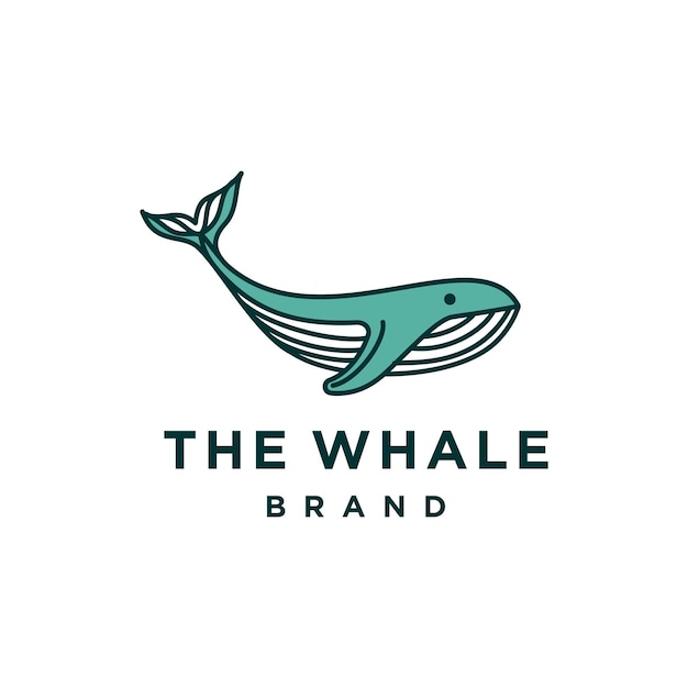 Vector whale logo design in line art style vector big fish humpback whale animal logo icon design in blue