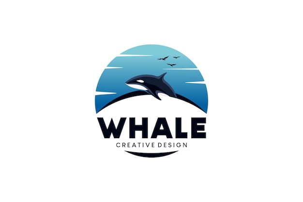 Whale logo design with blue sky background