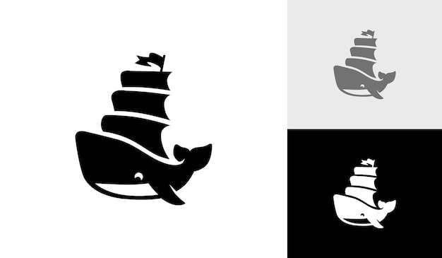 Design del logo balena con vele della nave