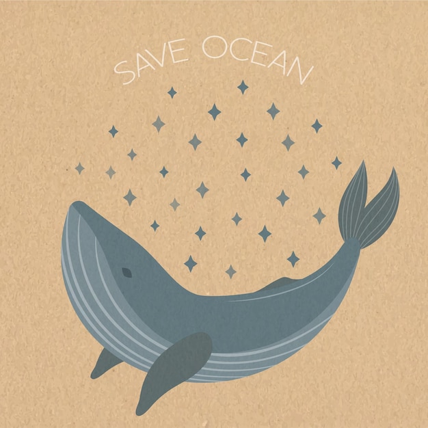 Кит на бумажном фоне картона всемирный день окружающей среды сохранить океан векторная иллюстрация