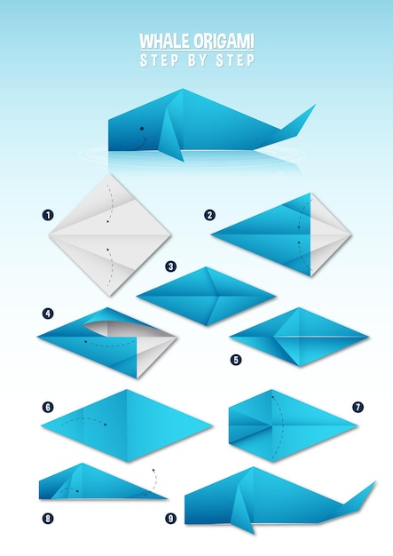 Whale origami instruction step by step