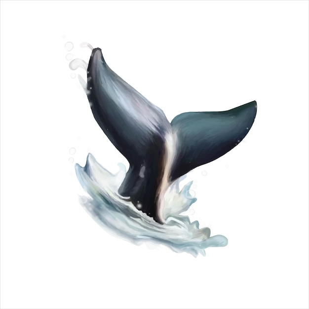 Whale's tail, Whale aquarel schilderij, staart, zeezoogdier, dieren