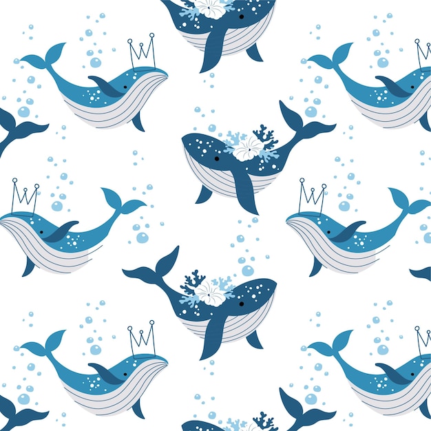 Whale Seamless Pattern, Under the Sea Digital Paper