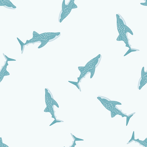 スカンジナビアスタイルのジンベイザメのシームレスなパターン。海洋動物の背景。子供のためのベクトルイラスト面白いテキスタイルプリント、ファブリック、バナー、背景、壁紙。