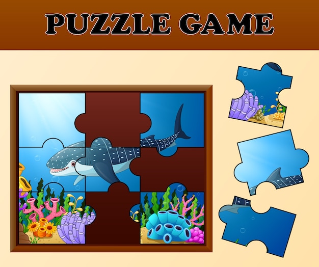 Whale shark in undersea with puzzle concept