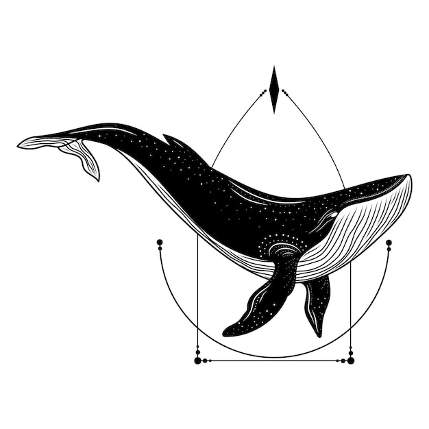 Вектор Логотип силуэта кита с векторным искусством кита