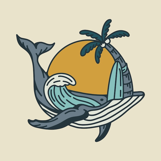 Whale summer graphic illustration vector art tshirt design