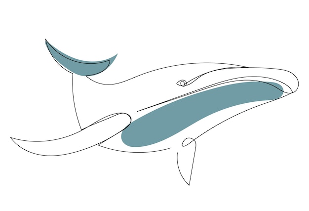 Whale swims drawing in one continuous line, isolated