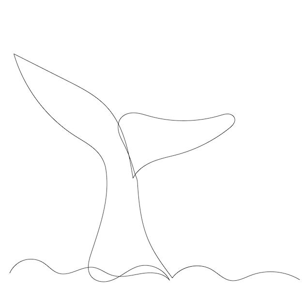 Vector whale tail drawing by one continuous line