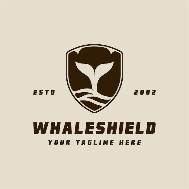 Китовый хвост логотипа щита винтажный векторный шаблон иллюстрации значок графического дизайна горбатый знак или символ для концепции океана природы