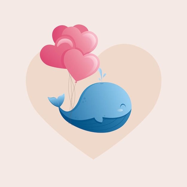 Whale with pink heart shaped balloons a whale with heartshaped balloons tied to it