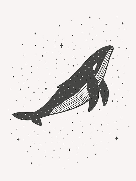 Whale with stars, minimalistic vector art