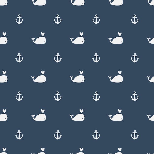 Whales seamless pattern on blue background