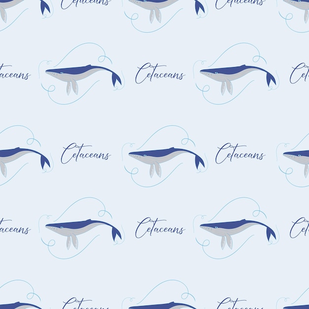 Whales with typography seamless pattern