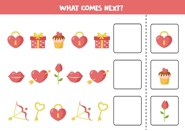 만화 발렌타인 요소와 함께 다음 게임은 무엇입니까? 아이들을위한 교육 논리 게임.
