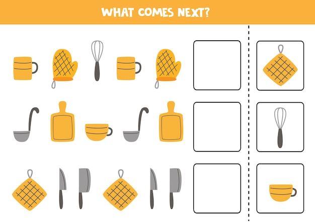 What comes next game with kitchen utensils. Educational logical game for kids.