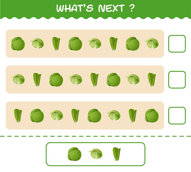 What's comes next educational game of cartoon vegetables. Find the regularity and continue the row task. Educational game for pre shool years kids and toddlers