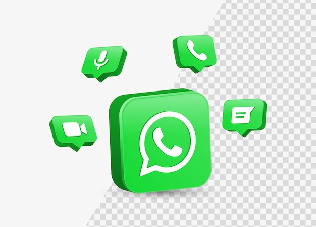 Icona whatsapp logo 3d in quadrato per i loghi dei social media con icone di notifica nel fumetto