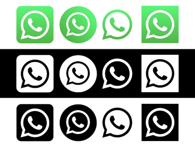 Vector whatsapp icon set design green black and white design