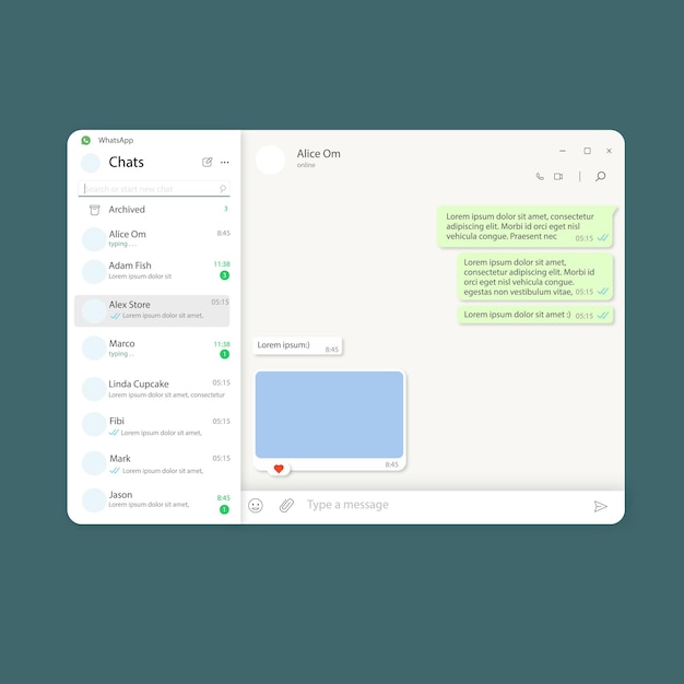 Vector whatsapp interface template for computer pc web version of whatsapp